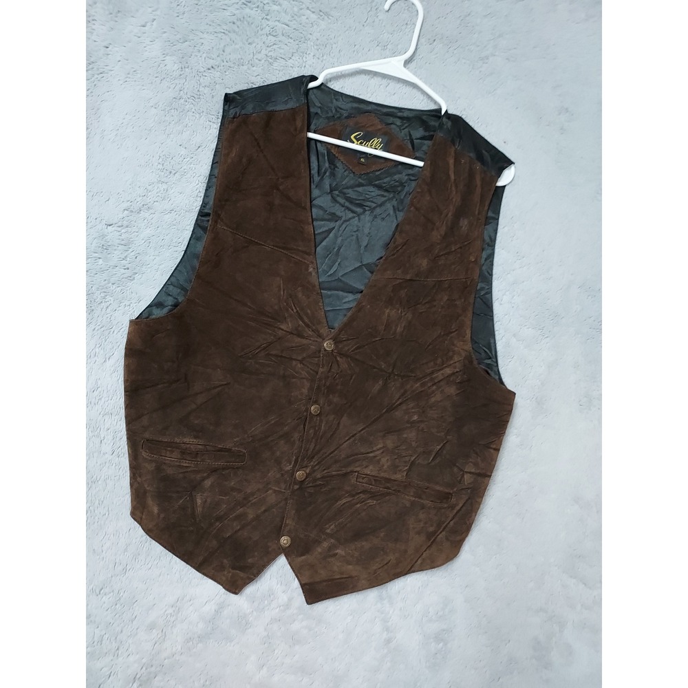 Scully Vest Mens XL Western Waist Coat Suede Leather Brown Lined Sheriff Cowboy